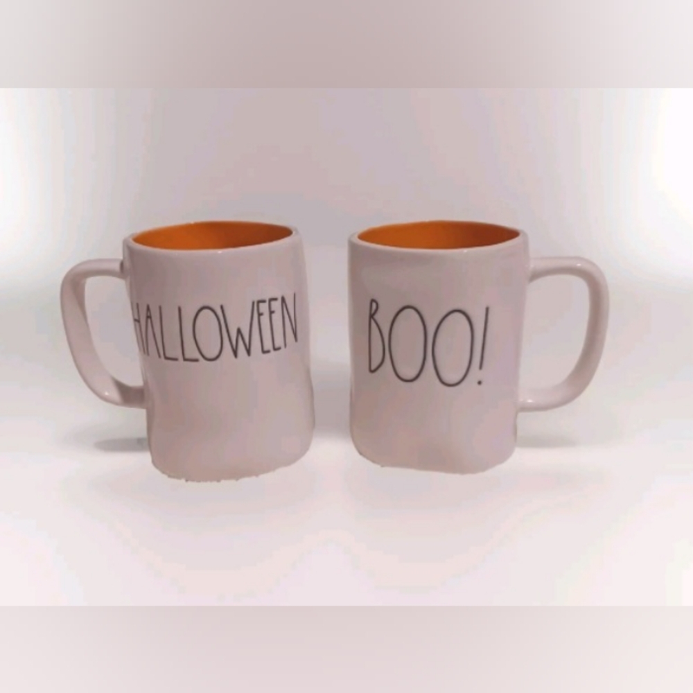 RAE DUNN HALLOWEEN Mug Set Of 2 Ivory And Orange
